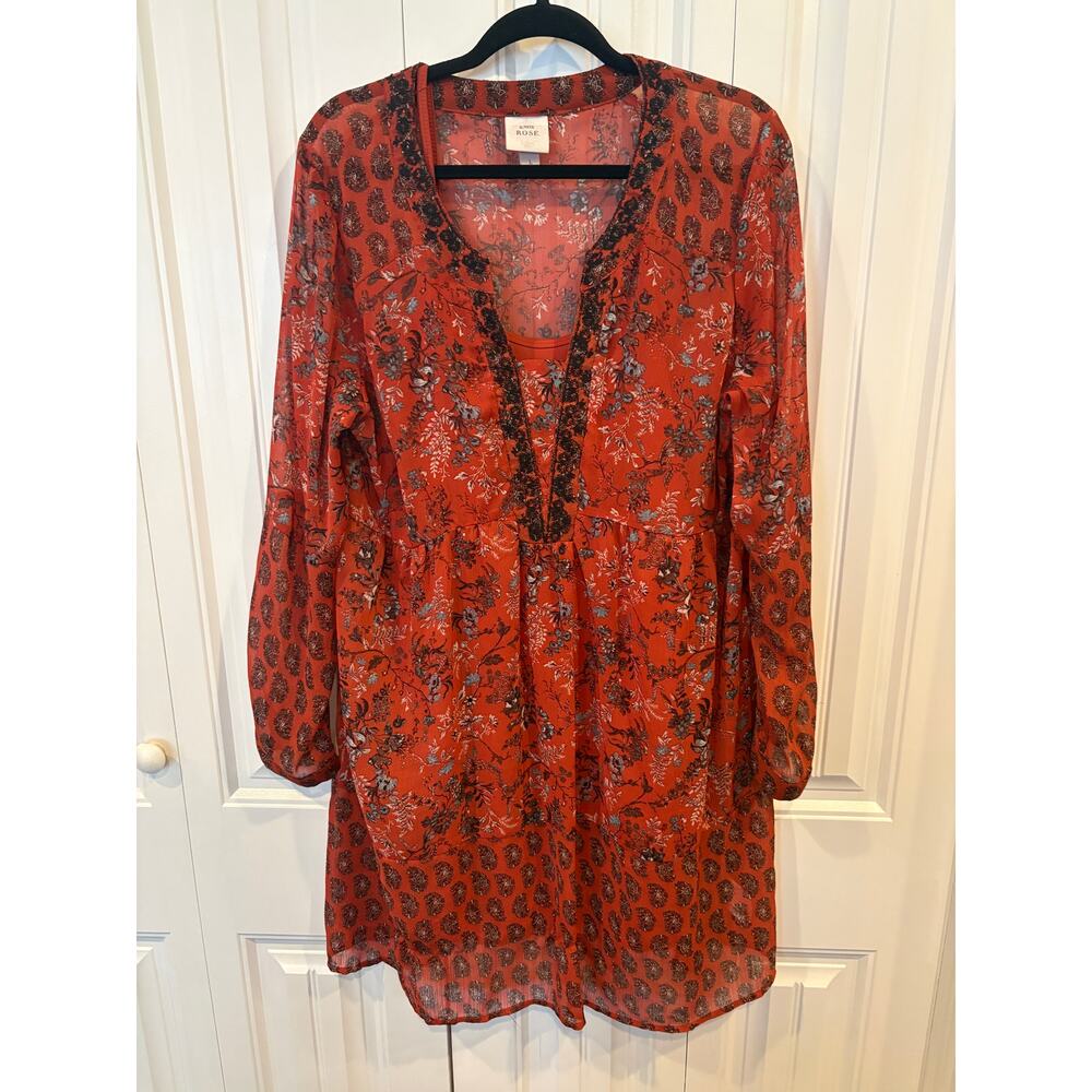Knox Rose‎ Orange Boho Embroidered Dress Size Large